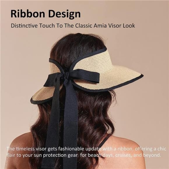 New Sun Visor Hats for Wome  Summer Ponytail Foldable Straw Beach Hat UPF‎ 50+ main image 5